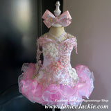 (#1330) Off shoulder flared style high glitz national pageant dress. (white, light pink) / 3 ~ 4 weeks production (no necklace).