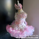 (#1330) Off shoulder flared style high glitz national pageant dress. (white, light pink) / 3 ~ 4 weeks production (no necklace).