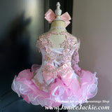 (#1330) Off shoulder flared style high glitz national pageant dress. (white, light pink) / 3 ~ 4 weeks production (no necklace).