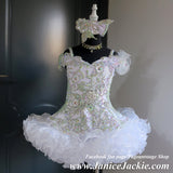 (#1335) Off shoulder straps flared MEGA GLITZ national pageant dress. (white) / 3 ~ 4 weeks production (no necklace) ONE OF A KIND DESIGN