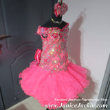 (#1336) Off shoulder flat MEGA GLITZ national pageant dress. (neon pink) / 3 ~ 4 weeks production (no necklace) ONE OF A KIND DESIGN