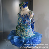 (#1339) Straps flat style MEGA GLITZ national pageant dress. (blue + emerald green)/ 3 ~ 4 weeks production (no necklace) ONE OF A KIND DESIGN