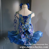 (#1339) Straps flat style MEGA GLITZ national pageant dress. (blue + emerald green)/ 3 ~ 4 weeks production (no necklace) ONE OF A KIND DESIGN