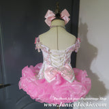 (#1340) Off shoulder flat style high glitz national pageant dress. (light pink) / 3 ~ 4 weeks production (no necklace).