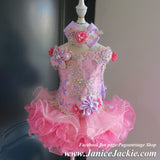(#1343) Off shoulder flat style high glitz national pageant dress. (light pink, lavender) / 3 ~ 4 weeks production (no necklace).
