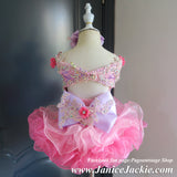 (#1343) Off shoulder flat style high glitz national pageant dress. (light pink, lavender) / 3 ~ 4 weeks production (no necklace).