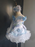 Attention : Kathy Breese DEPOSIT BILL (#1386) One of a kind MEGA GLITZ off shoulder flared national pageant dress. (white & blue)  /  (*Without necklace) - SHOW DATE: 23 APRIL