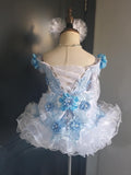 Attention : Kathy Breese DEPOSIT BILL (#1386) One of a kind MEGA GLITZ off shoulder flared national pageant dress. (white & blue)  /  (*Without necklace) - SHOW DATE: 23 APRIL