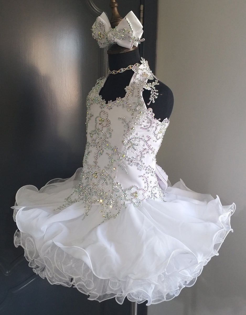 1397) Halter flat style high glitz national pageant dress. (white) / –  janicejackie