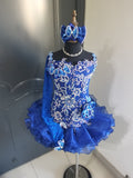 (#1399) Straps flat glitz national pageant dress. (blue) / 3 ~ 4 weeks production (*Without necklace)