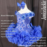 (#314) Off shoulder flare glitz pageant dress. (blue) (without necklace)