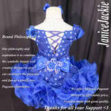 (#314) Off shoulder flare glitz pageant dress. (blue) (without necklace)