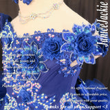 (#314) Off shoulder flare glitz pageant dress. (blue) (without necklace)