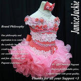 (#323) Off shoulder flat style high glitz national pageant dress. (coral pink) / 3 ~ 4 weeks production (no necklace).