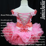(#323) Off shoulder flat style high glitz national pageant dress. (coral pink) / 3 ~ 4 weeks production (no necklace).