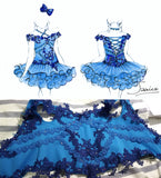 (#1006a) Off shoulder flat (High Glitz) pageant dress. (blue) / 3 ~ 4 weeks production