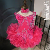 (#1003a) Off shoulder flat (High Glitz) pageant dress. (berry) / 2 ~ 3 weeks production (*Without necklace)