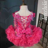 (#1003a) Off shoulder flat (High Glitz) pageant dress. (berry) / 2 ~ 3 weeks production (*Without necklace)