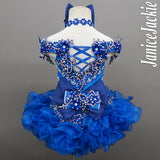(#1006a) Off shoulder flat (High Glitz) pageant dress. (blue) / 3 ~ 4 weeks production