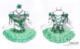 (#1009b) Off shoulder flat natural pageant dress. (white green) / 2 ~ 3 weeks production (*Without necklace) NO STONES