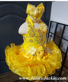 (#1015) Halter flat glitz pageant dress. (yellow) / (*Without necklace)