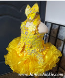 (#1015) Halter flat glitz pageant dress. (yellow) / (*Without necklace)