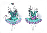 (#1017) Off shoulder flared glitz national pageant dress. (teal green, purple) / 3 ~ 4 weeks production (*Without necklace)