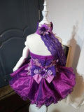 (#1021) Halter flat natural national pageant dress. (purple)
