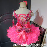 (#1032) Straps flat glitz national pageant dress. (neon pink) / 2 ~ 3 weeks production (*Without necklace)