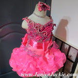 (#1032) Straps flat glitz national pageant dress. (neon pink) / 2 ~ 3 weeks production (*Without necklace)
