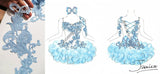 (#1035) Straps flat glitz national pageant dress. (white, light blue) / 2 ~ 3 weeks production (*Without necklace)