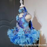 (#1038) Halter flat glitz national pageant dress. (2tone blue)  / 2 ~ 3 weeks production (*Without necklace)