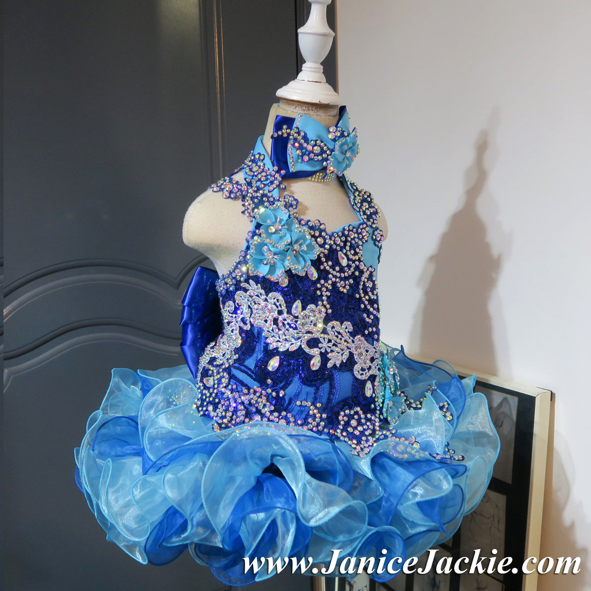 1038 Halter flat glitz national pageant dress. 2tone blue 2 3 janicejackie
