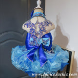(#1038) Halter flat glitz national pageant dress. (2tone blue)  / 2 ~ 3 weeks production (*Without necklace)