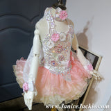 (#1051) Halter flat glitz national pageant dress. (rose pink & champagne)  / 2 ~ 3 weeks production (*Without necklace)