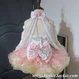(#1051) Halter flat glitz national pageant dress. (rose pink & champagne)  / 2 ~ 3 weeks production (*Without necklace)