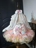 (#1051) Halter flat glitz national pageant dress. (rose pink & champagne)  / 2 ~ 3 weeks production (*Without necklace)