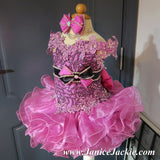 (#1053) Off shoulder flat glitz national pageant dress. (pinkish purple & black combo)  / 2 ~ 3 weeks production (*Without necklace)