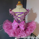 (#1053) Off shoulder flat glitz national pageant dress. (pinkish purple & black combo)  / 2 ~ 3 weeks production (*Without necklace)