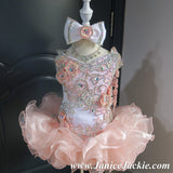 (#1056) Straps flat glitz national pageant dress. (white peach) / 3 ~ 4 weeks production (*Without necklace)