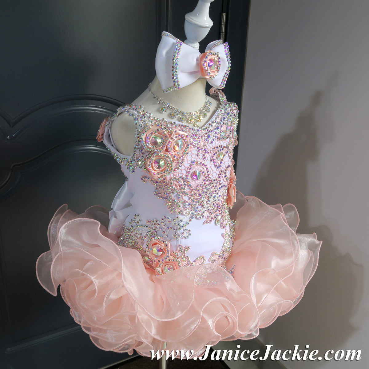White top peach dress