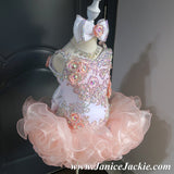 (#1056) Straps flat glitz national pageant dress. (white peach) / 3 ~ 4 weeks production (*Without necklace)