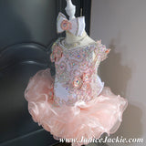(#1056) Straps flat glitz national pageant dress. (white peach) / 3 ~ 4 weeks production (*Without necklace)