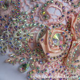 (#1056) Straps flat glitz national pageant dress. (white peach) / 3 ~ 4 weeks production (*Without necklace)