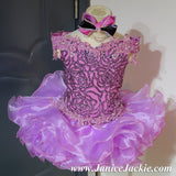 (#1058) Off shoulder flat glitz national pageant dress. (pinkish purple & black combo)  / 2 ~ 3 weeks production (*Without necklace)