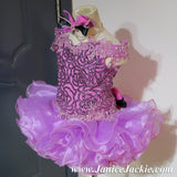 (#1058) Off shoulder flat glitz national pageant dress. (pinkish purple & black combo)  / 2 ~ 3 weeks production (*Without necklace)