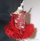 (#1068) Off shoulder flat glitz national pageant dress. (red & white) (incl single sleeve) / 3 ~ 4 weeks production (*Without necklace)