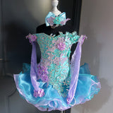 (DRESS EXAMPLE) Off shoulder flat glitz national pageant dress. (white ice blue) (item: 1071) (not include necklace),(detachable sleeves not include)