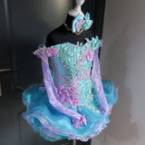 (DRESS EXAMPLE) Off shoulder flat glitz national pageant dress. (white ice blue) (item: 1071) (not include necklace),(detachable sleeves not include)