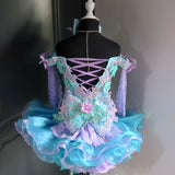(DRESS EXAMPLE) Off shoulder flat glitz national pageant dress. (white ice blue) (item: 1071) (not include necklace),(detachable sleeves not include)